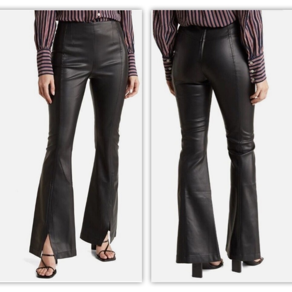 Free People Black Faux Leather Wide Flare Split Leg Pants Womens 31 NWOT - Picture 1 of 8